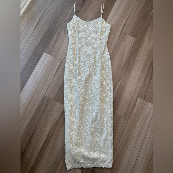 Vintage Cream Sequin Sparkly Crochet Maxi Dress Gown - Picture 3 of 13